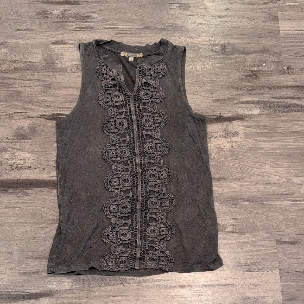 Gray Sleeveless Lace Detail Top